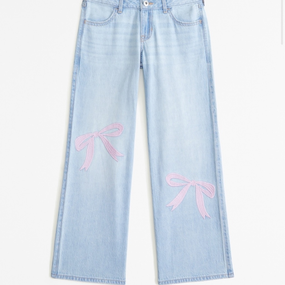 Abercrombie Kids Blue and Pink Flare Jeans with Bow Details